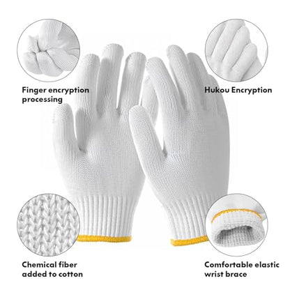 Unisex White Cotton Polyester Knitted Safety Work Gloves, 12/36/240 Pairs - color: A-white (36 Pairs) No Dots