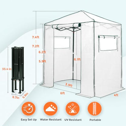 EAGLE PEAK 6x4 Easy Setup Small Pop Up Greenhouse, Clear/White - color: Clear/White, size: 6x4