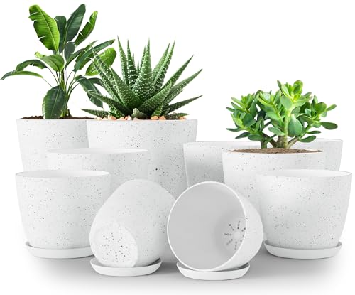 Plant Pots Indoor with Drainage 10 Pack Multi-Size Planters Set Spotty Grey - color: Speckled Grey, size: Pack of 10