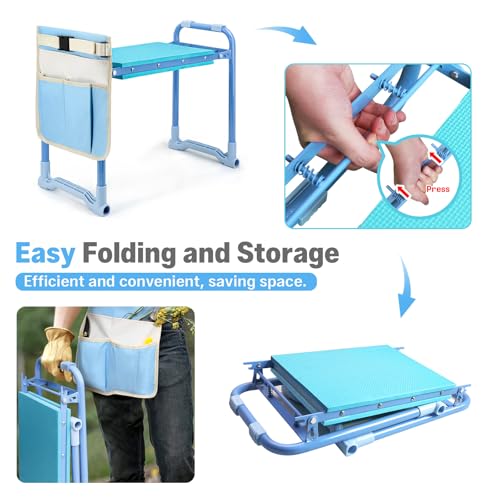 Garden Kneeler and Seat Heavy Duty, Foldable Gardening Stool Bench - color: Blue