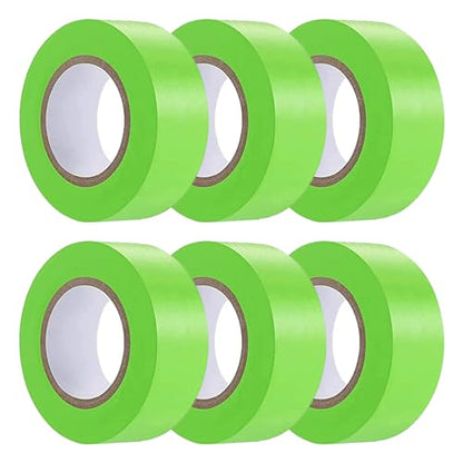 6 Pack Green Flagging Tape, Non-Adhesive Plastic Ribbon Neon Marking Roll - color: Green