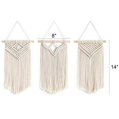 Mkono Small Macrame Wall Hanging, Boho Bedroom Decor, 3 Pack, 8" Wx14 L