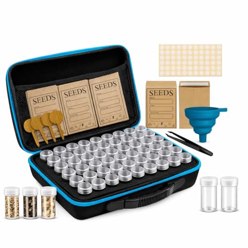 Seed Storage Organizer Kit with 120 Seed Containers, Seed Organizer & Seed Saving Box for Seed Collection & Preservation, Includes Seed Envelopes, Labels, Funnel & Tweezers, WALERICA