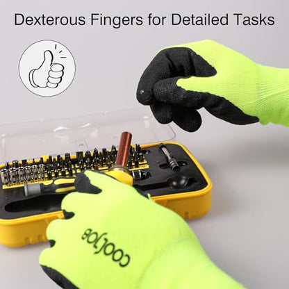 COOLJOB Fluorescent Safety Work Gloves with Grip, Non-skid Crinkle Latex - size: Small