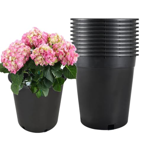 findmall 1/2/3/5/7/10/15 Gallon Pots for Plants, 5 Gallon Premium Nursery Plastic Planter Flower Herb Vegetable Garden Grow Pots with Drainage Holes for Outdoor and Indoor Use, Black, 10 Pack - size: 5 Gallon-10 PCS
