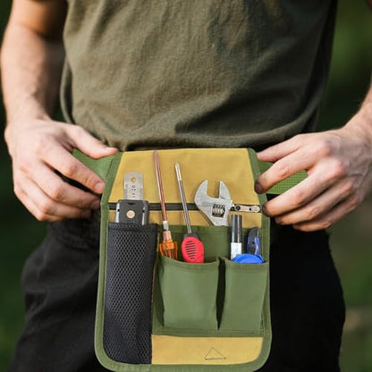 Heavy-Duty Garden Tool Belt Pouch, Multi-Pocket Canvas Utility Waist Bag with Adjustable Strap, Waterproof Tool Fanny Pack for Gardening, Carpenter, Electrician, DIY Work
