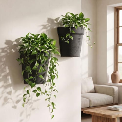 Asnext 2 Pack Indoor Wall Planter, 7.5 Inch Wall Hanging Planter, Black - color: Black