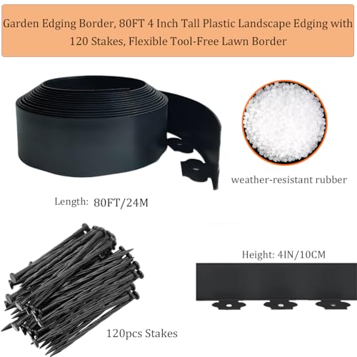Landscape Edging Border 80FT, 4IN Tall Plastic Garden Edging - color: Black, size: 4IN x 80FT