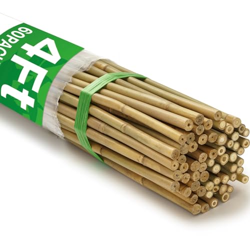 60Pcs Bamboo Stakes for Plant 4 Feet, Garden Bamboo Plant Stakes for Plants Support, Bamboo Sticks for Climbing Plants, Tomatoes, Sunflowers, Beans, Potted Plants, Trees - size: 4ft-60 Pcs