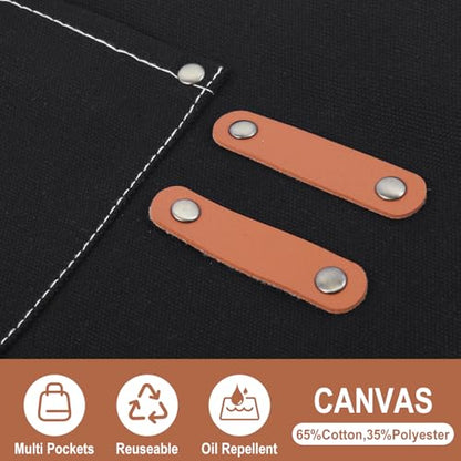 Unisex Woodworking Work Apron, 16oz Multi-Pocket Canvas Apron - color: Black