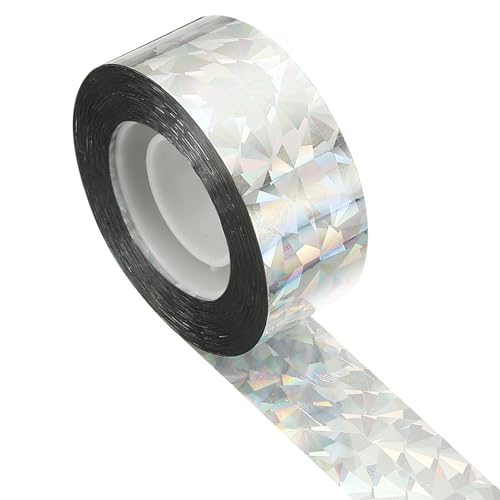 MECCANIXITY 262ft Long 1" Wide Silver Dual Side Reflective Holographic Flash Bird Scare Tape Ribbon to Keep Birds Away, Hang Tie on Garden Farm Orchards Balcony Patio Yard Fence, Floral - size: 262.4ft x 0.94in