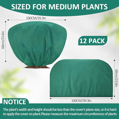 12 Pcs Winter Plant Covers Freeze Protection 39.4x23.6 Inch Horizontal Shrub Tree Rose Plant Protection Bags Frost Blanket with Drawstring for Fall Winter Outdoor Garden Planting (Dark Green) - color: Dark Green