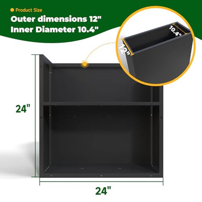 Metal Rectangular Planter Box 24" L x 12" W x 24"H Black Tall Metal Planter - color: Black, size: 24*12*24