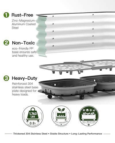 DaisyVibe 21" Rolling Raised Garden Bed with Water Reservoir Base - color: Green, size: 31.5"Lx15.7"Wx21"H