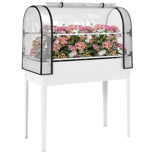 Outsunny Raised Garden Bed with Flip-Up Cover 39.4" x 19.3" x 53.5", White - color: White