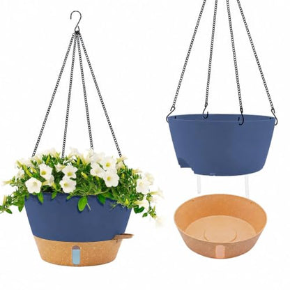 ZMTECH Large 12Inch Self Watering Hanging Planter, Water Window & Chain - color: Blue