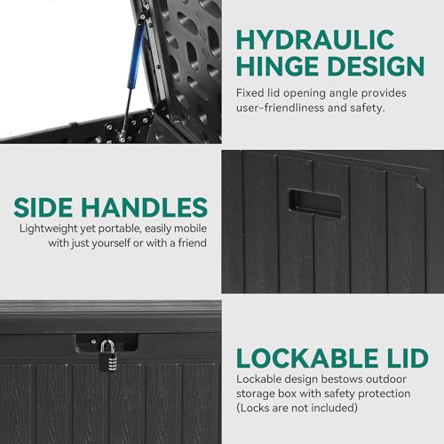 YITAHOME 90 Gallon Large Deck Box - color: Black, size: 90 Gallon