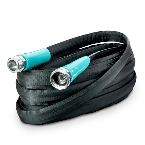 Lightweight Garden Hose 700008 (25 ft x ⅝ in), Portable Hose for Car Washing & Home Cleaning, Kink-Free, Built with Ballistic Nylon with Aluminum Couplings & Swivel Grips, by New England Garden Tools - size: 25
