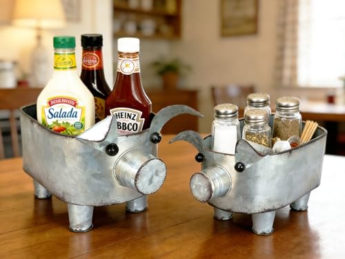 ShabbyDecor Galvanized Metal Rectangular Pig Tray Set of 2, Big and Small - size: Farmhouse Oval Pig