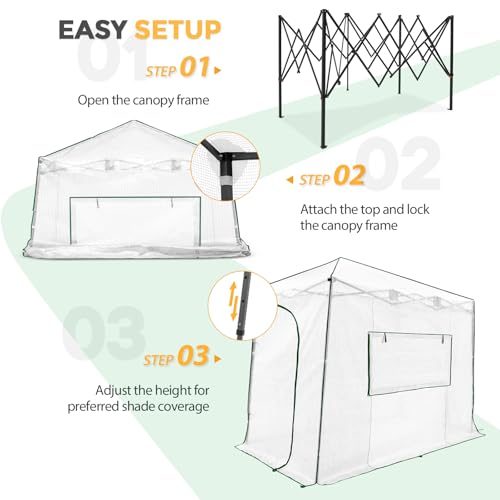 EAGLE PEAK 10x5 Easy Setup Pop Up Greenhouse, Lean-to Design, Clear/White - color: Clear/White, size: 10x5
