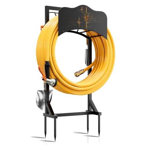 Garden Hose Holder & Water Hose Reel, Heavy Duty Freestanding Rack with 4 Spikes