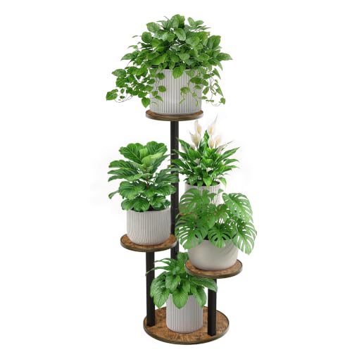 HETTHI 5 Tier Corner Plant Stand Indoor Metal Wood Plant Stand - color: Mocha