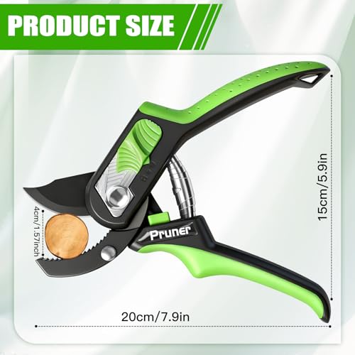 AIRAJ 8" Anvil Garden Shears,1.57” Cut Pruning Shears Garden Scissors Tools