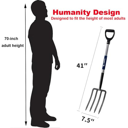 4-Tine Spading Digging Fork, Garden Digging Spading Fork Forged Steel with D-Grip Handle 41“