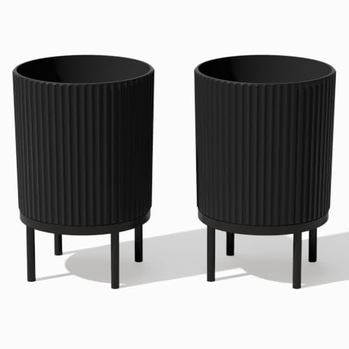 Veradek Demi Series Raised Planter - Round Planter with Stand - color: Black/Black, size: 12 inch - 2 Pack