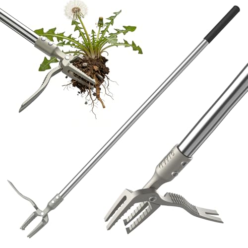 One-Piece Stand Up Weed Puller Tool with Long Handle, 47" Assembleless Stainless Steel Garden Weeder Dandelion Root Removal Without Kneeling