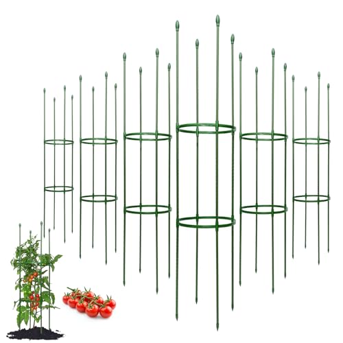 Tomato Cages for Garden&Pots, 6 Pack 50" Plant Support Trellis for Tomatoes, Cucumbers, Beans | Heavy-Duty Steel with Rust-Proof Coating | Garden Stakes for Outdoor Indoor Plants - size: Round-50"*11.8"-6 Pack