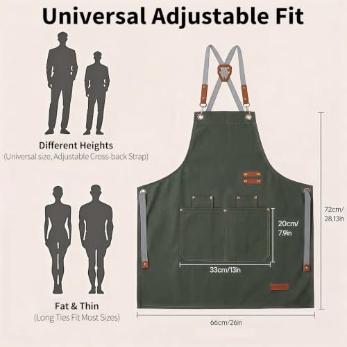 KTMOUW 2 Pack Chef Apron for Men Women with Large Pockets, Adjustable Apron - color: Black+green