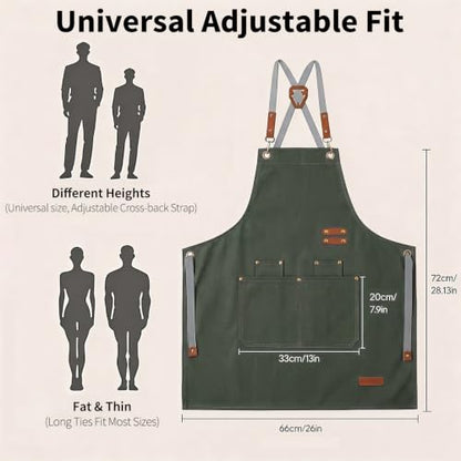 KTMOUW 2 Pack Chef Apron for Men Women with Large Pockets, Adjustable Apron - color: Black+green