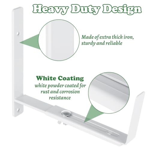 6PCS Adjustable Window Box Brackets, Heavy Duty Planter Box Brackets (6 to 12 in), Wall Mount Flower Box Brackets for Balcony, Fences, Patio, and Garden- White