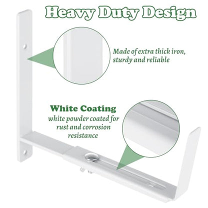 6PCS Adjustable Window Box Brackets, Heavy Duty Planter Box Brackets (6 to 12 in), Wall Mount Flower Box Brackets for Balcony, Fences, Patio, and Garden- White