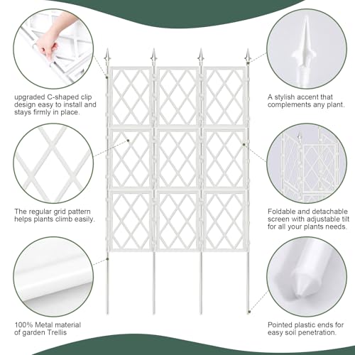 63 Inch Garden Trellis Support Fence Metal Lattice Climbing Frame White - color: White
