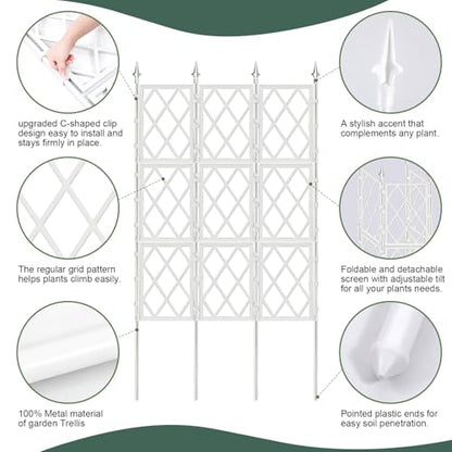 63 Inch Garden Trellis Support Fence Metal Lattice Climbing Frame White - color: White