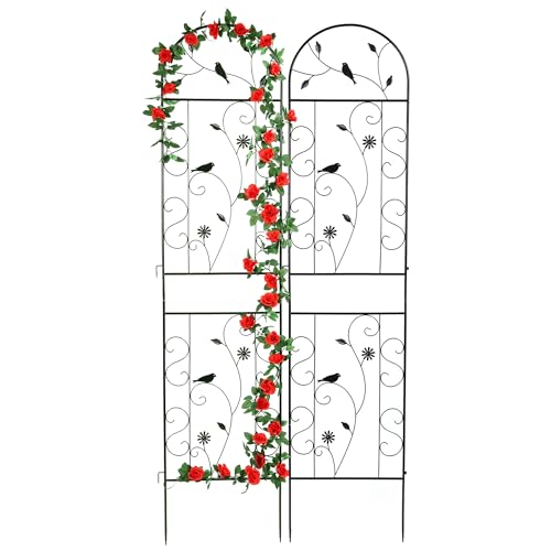 2 Pack 86.5" x 19.7" Metal Garden Trellis for Climbing Plants, Black - color: 2 Pack - Arched - 86.5" x 19.7"-Black