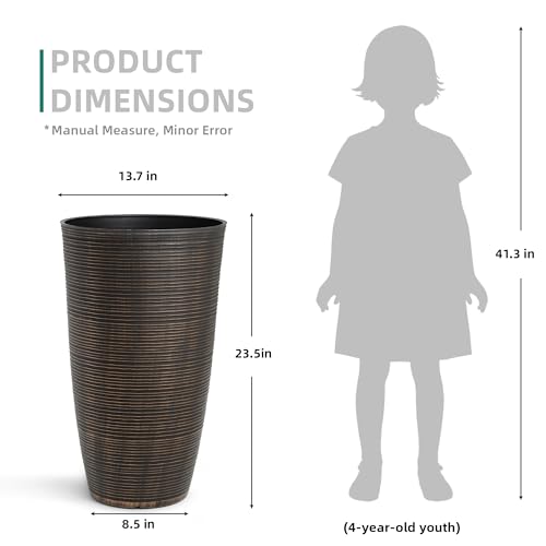 2-Pack 23.5" Bronze Plastic Tapered Planters with Vertical Stripes - color: 23.5" Pp-brushed Bronze