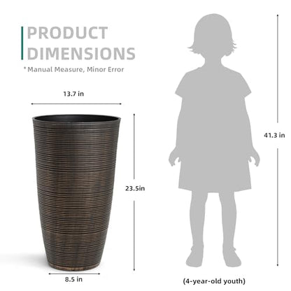 2-Pack 23.5" Bronze Plastic Tapered Planters with Vertical Stripes - color: 23.5" Pp-brushed Bronze