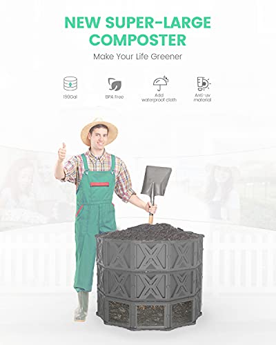 Large Compost Bin - 143 Gallon (540 L) Garden Composter with Better Aeration System, Easy Assembling/BPA Free/Sturdy/Outdoor Compost Tumbler - size: 143 Gal(540L)