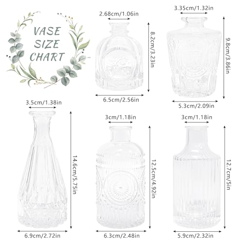 SUPMIND 5pcs Glass Bud Vase Set, Clear Small Flower Vases for Centerpieces - color: Clear, size: 5Pcs