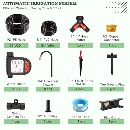 Anleolife 82.4FT Automatic Drip Irrigation System Kit with Water Timer - style: 82.4FT Automatic Kit