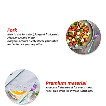 Rainbow Fork Set Of 12 Pieces, Iridescent Silverware Salad Forks, Stainless Steel Cutlery, KITWARE Kitchen Utensils, New Appartment Essential Tableware - size: Rainbow Fork