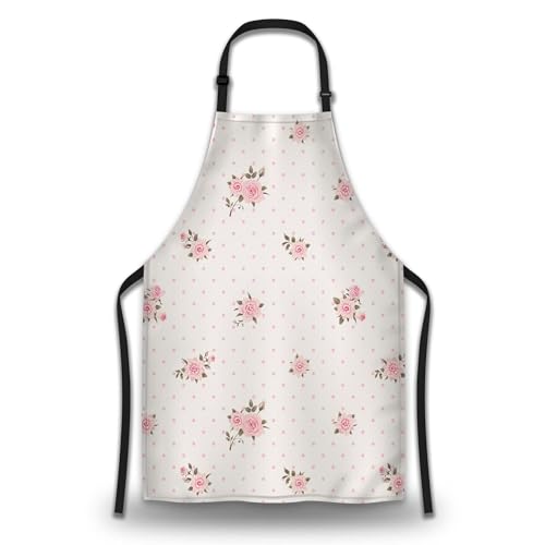Baking Apron for Women Floral Polka Dot Roses Mans Aprons for Kitchen Cooking Restaurant BBQ Painting Crafting 27” (W) x 31” (H), Waterproof Aprons - color: Floral Polka Dot Roses