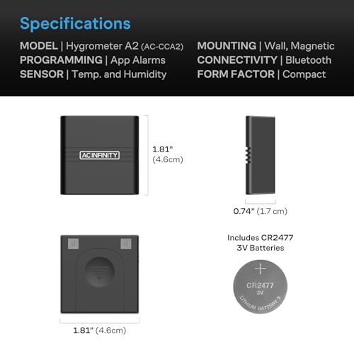AC Infinity Temperature Humidity VPD Smart Hygrometer A2 w/ Bluetooth App - style: Integrated Sensor, Compact