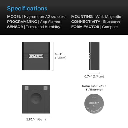 AC Infinity Temperature Humidity VPD Smart Hygrometer A2 w/ Bluetooth App - style: Integrated Sensor, Compact