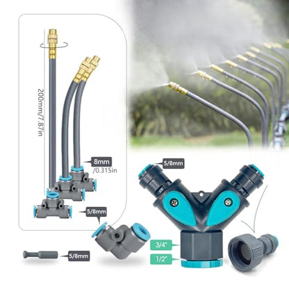 Drip Irrigation System, 66Ft 5/16 Inch Hose, 20 Adjustable Copper Nozzles, Automatic Atomizing Watering Kit for Greenhouse, Outdoor, Raised Bed, Lawn - size: 66FT