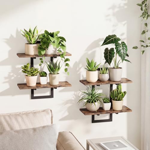 Bamworld Floating Shelves for Wall Planters Indoor Wall Decor, 2 Pack Brown - color: Brown-rectangular, size: 2 pcs