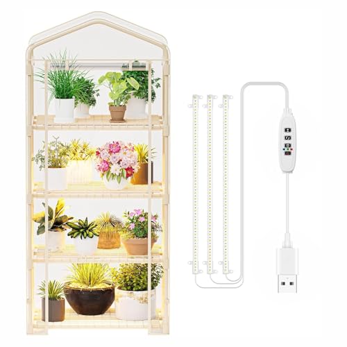 SPECILITE 4 Tiers Adjustable Indoor Mini Greenhouse with Grow Lights